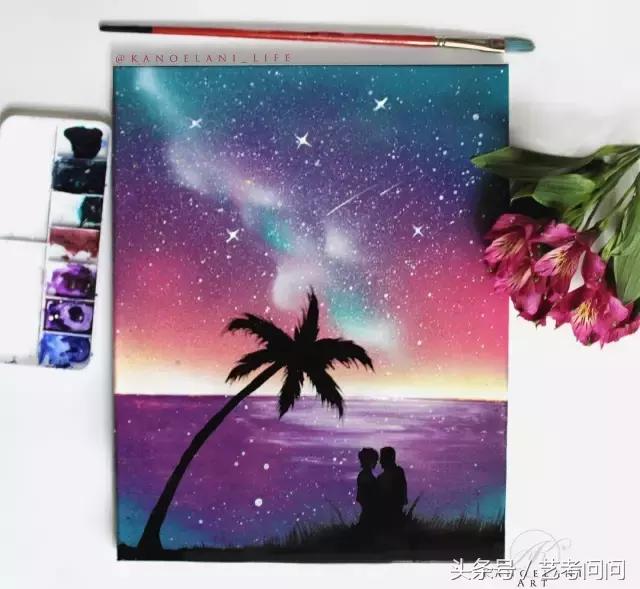 星空图片手绘水彩画视频,三至五年级水彩画星空画