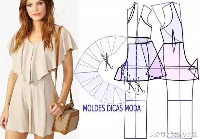 吊带裙马甲短裤连衣裙裁剪图,背心荷叶边裙裁剪图