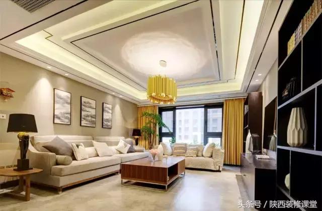 中式无主灯客厅吊顶效果图,80平客厅法式吊顶