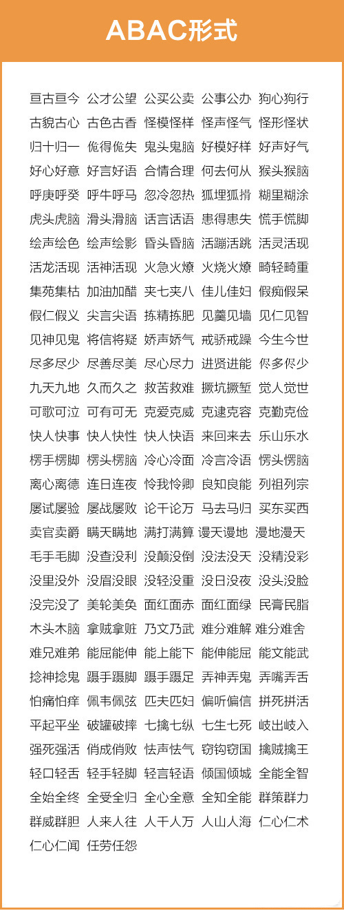 成语AABB大全,成语汇总aabcabcc