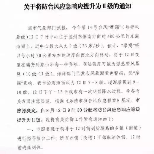台风“摩羯”今晚登陆！乐清启动Ⅱ级防台应急响应！