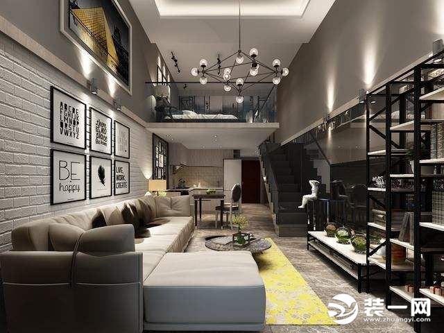 下沉复式房子装修效果图,倒复式效果图