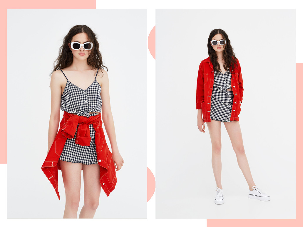 胸大溜肩身材穿搭,棋盘格纹坎肩穿搭