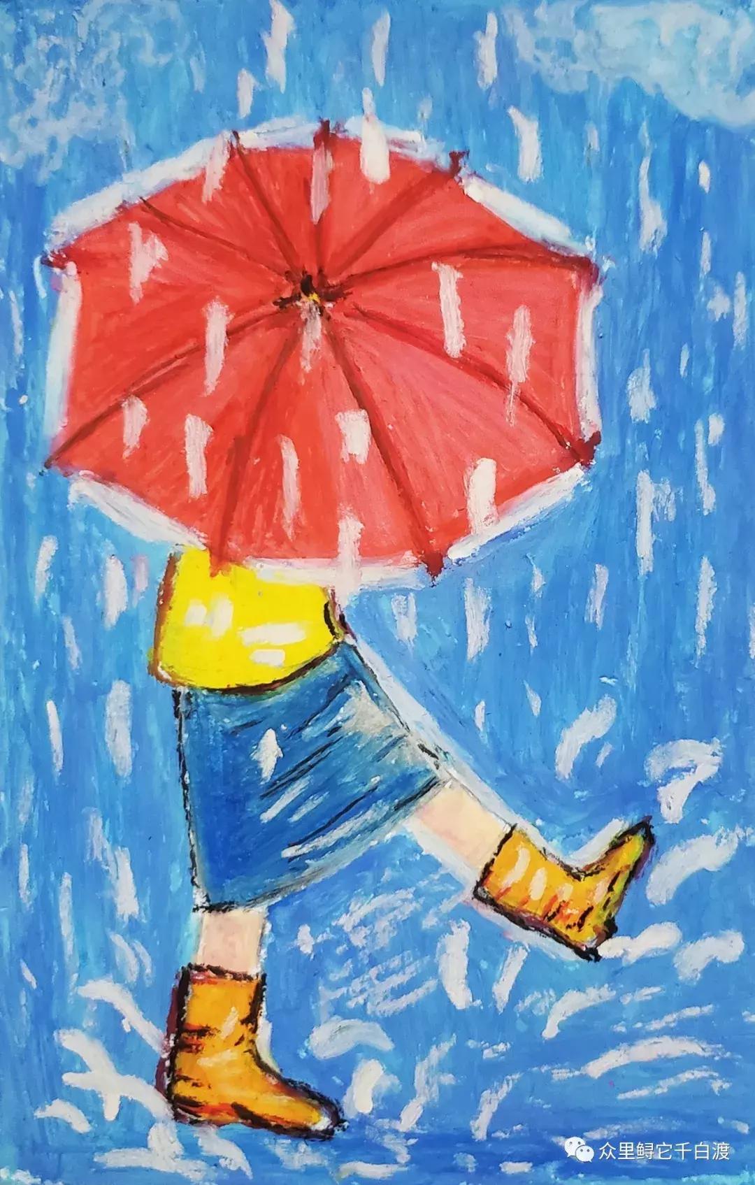 粉色日落油画棒教程,下雨天油画棒教程