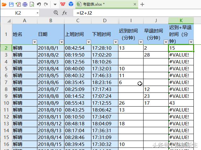 WPSExcel:考勤表打卡时间转成迟到、早退和加班