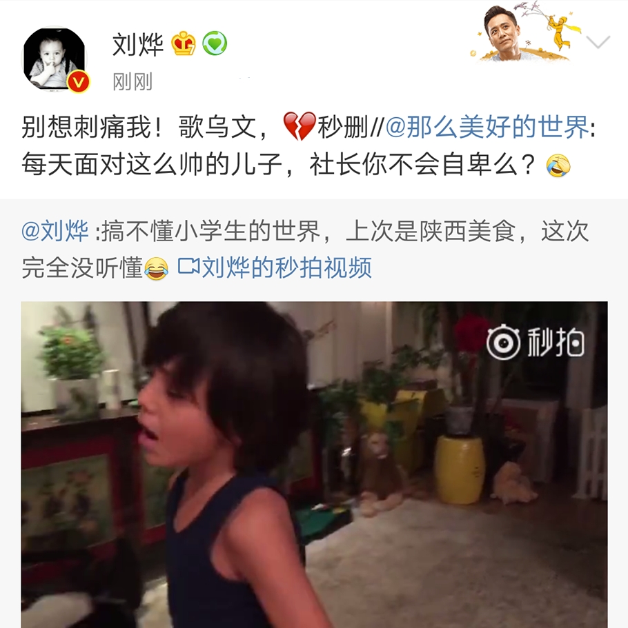 刘烨晒儿子,刘烨打诺一