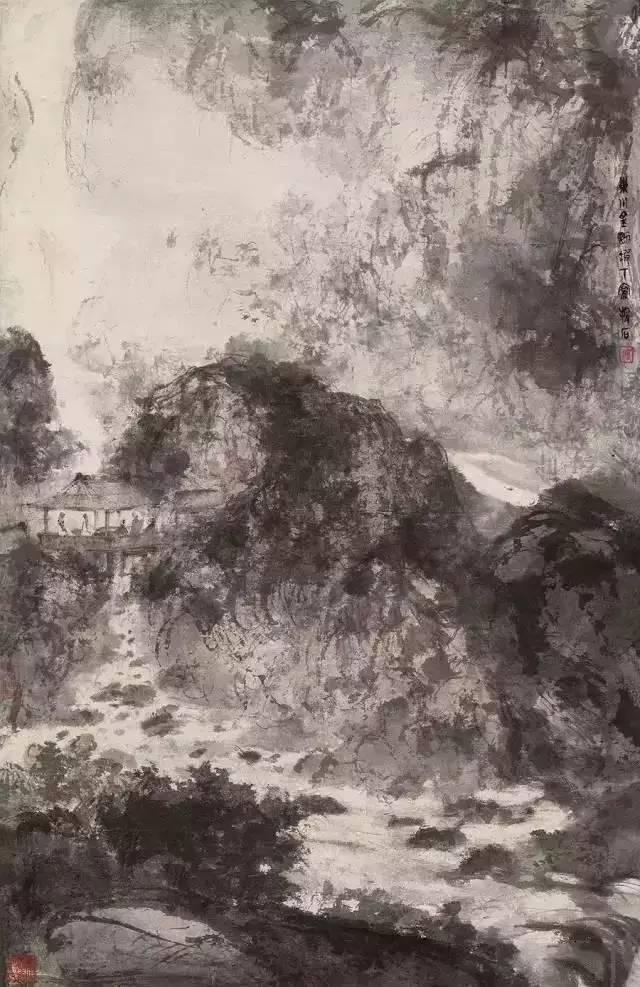 傅抱石创作国画天女散花图,傅抱石的国画作品《一望大江开》