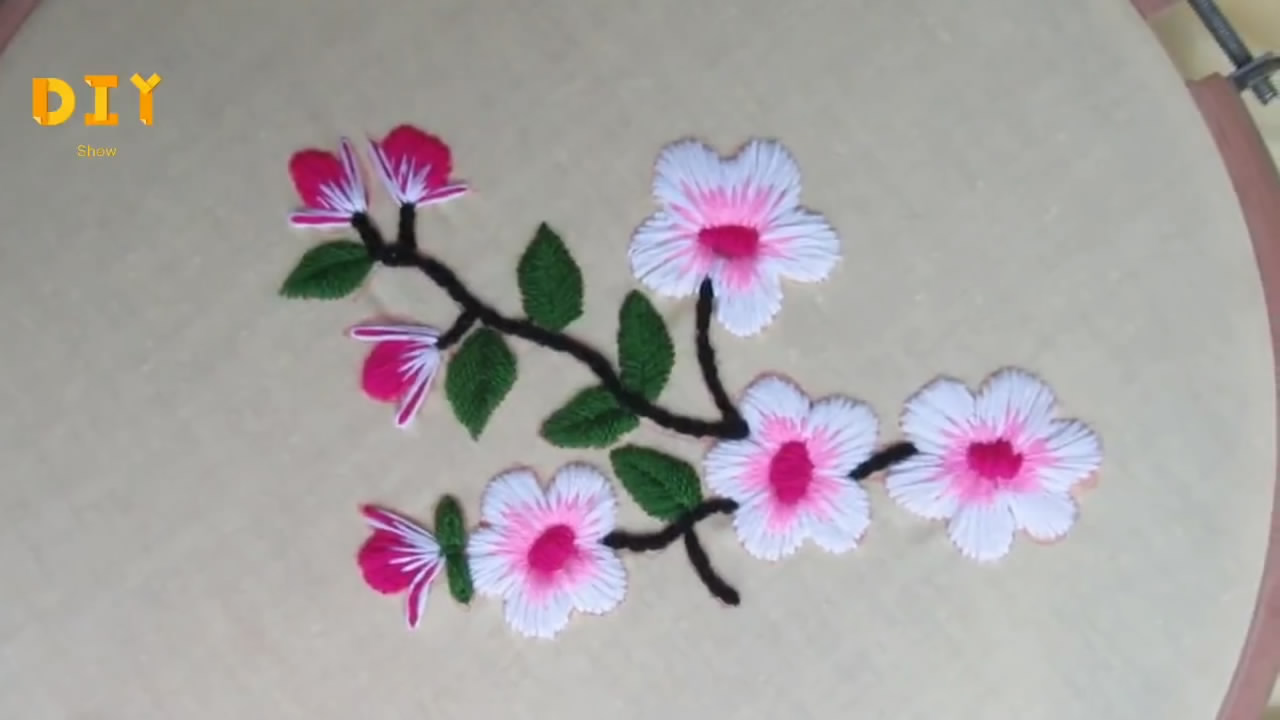 简单的樱花刺绣图,樱花刺绣教程