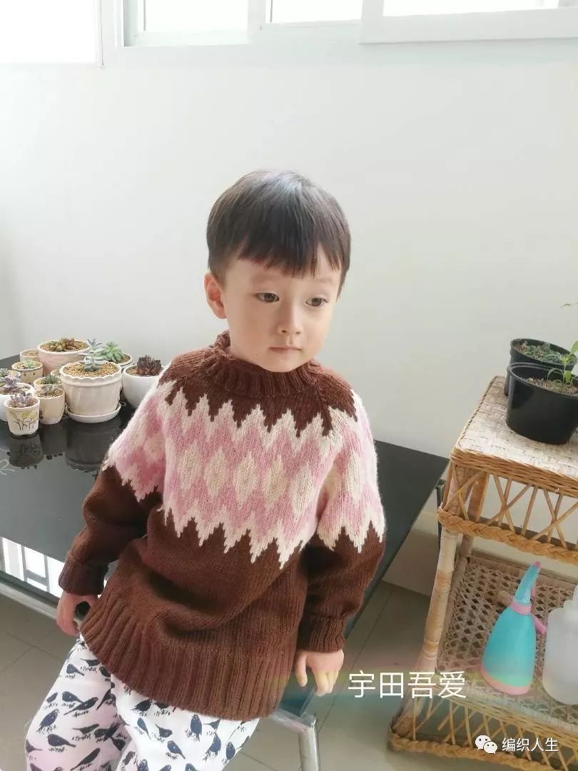 暖暖毛衣编织,儿童圆肩毛衣简单提花