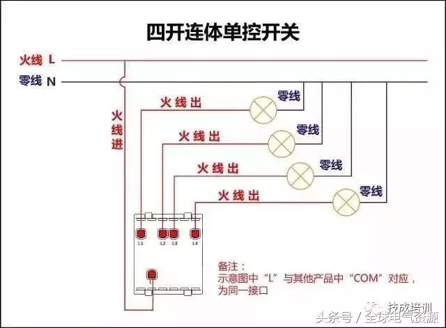 四个接线柱的单开双控开关接线图,四控开关如何接双控
