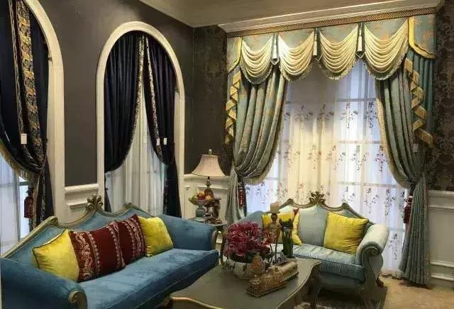 半圆弧窗幔窗帘效果图,别墅窗纱幔头效果图