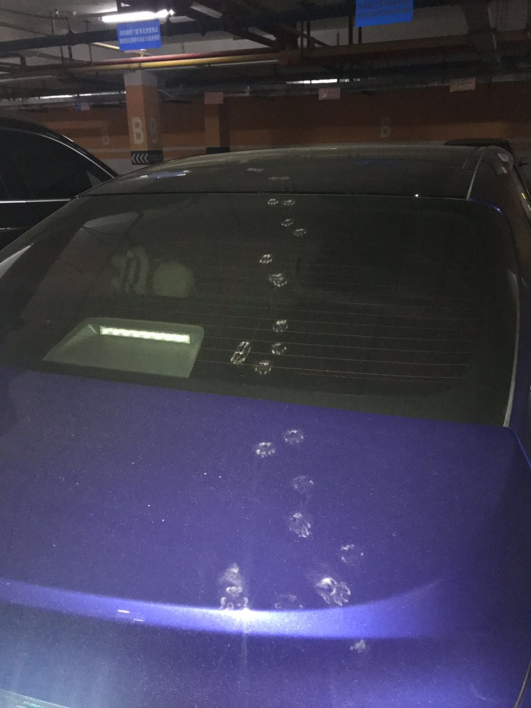 停在车库里的小汽车,停在车库里面有很多黄色锈迹