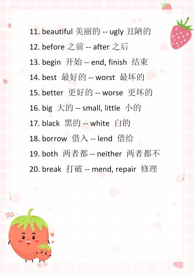 六年级下册必背反义词英语,小学英语单词近反义词大全