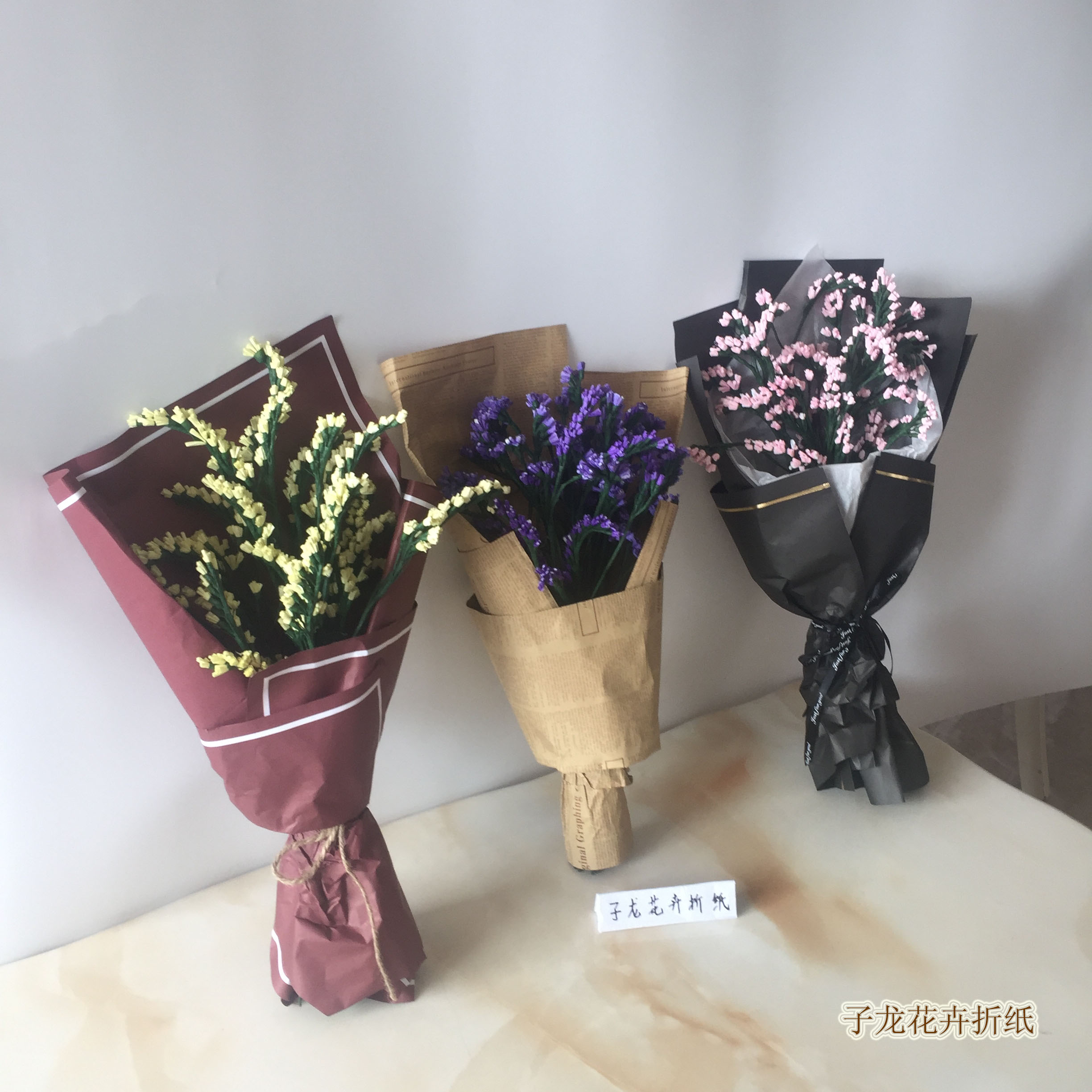 折纸花束教程简单,勿忘我皱纹纸花朵做法大全