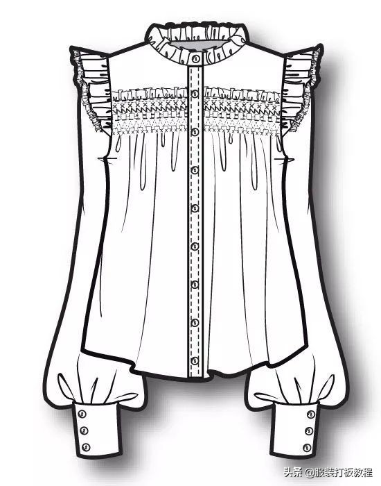 长袖衬衫裁剪教程来了,简单衬衫制版图