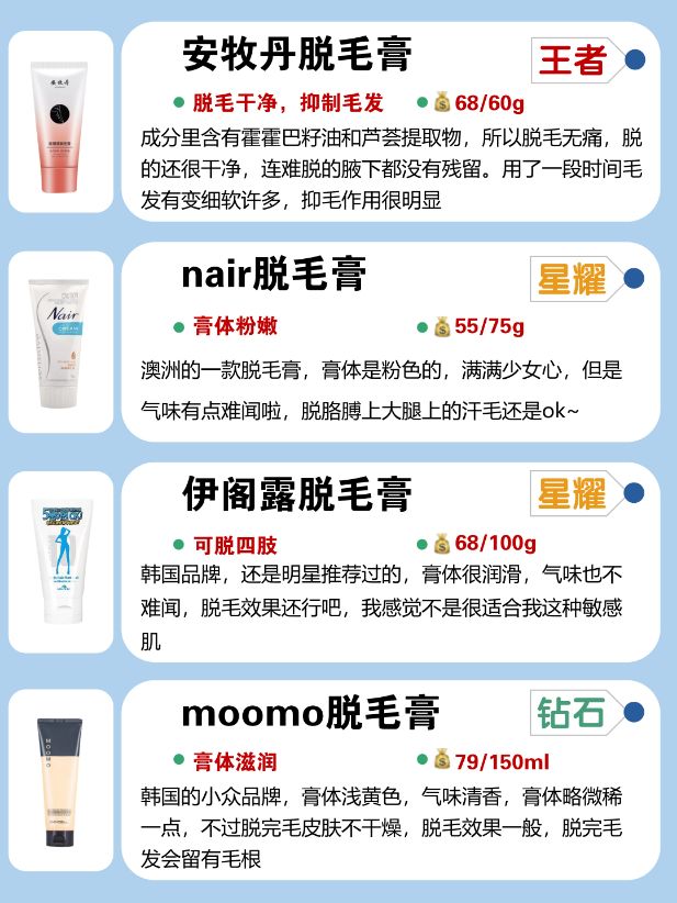 脱毛膏推荐测评红榜,脱毛膏推荐学生