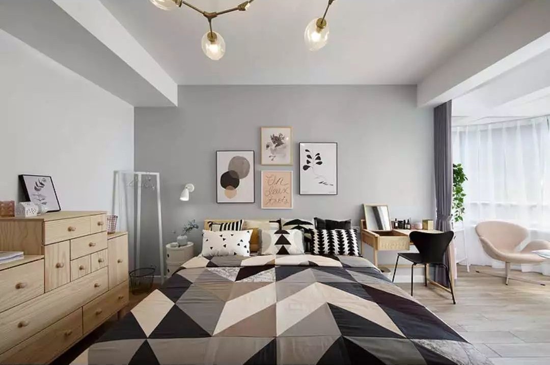 北欧简约风主卧婚房,小户型北欧风格婚房装修
