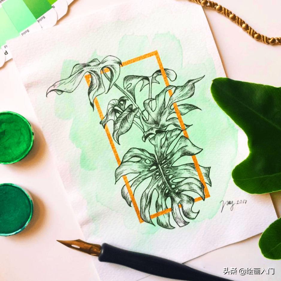 夏日海洋水彩画,夏日水彩颜料画简单风景画