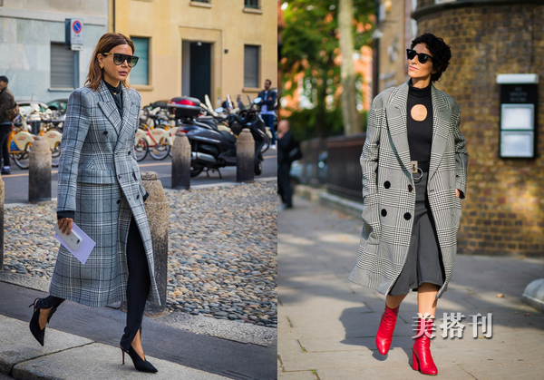 时尚咖色大衣的穿衣搭配,秋冬咖色格子大衣穿搭