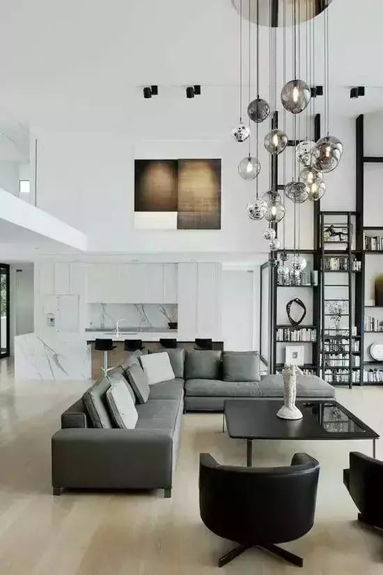 意式极简挑空客厅效果图,简约挑空客厅设计