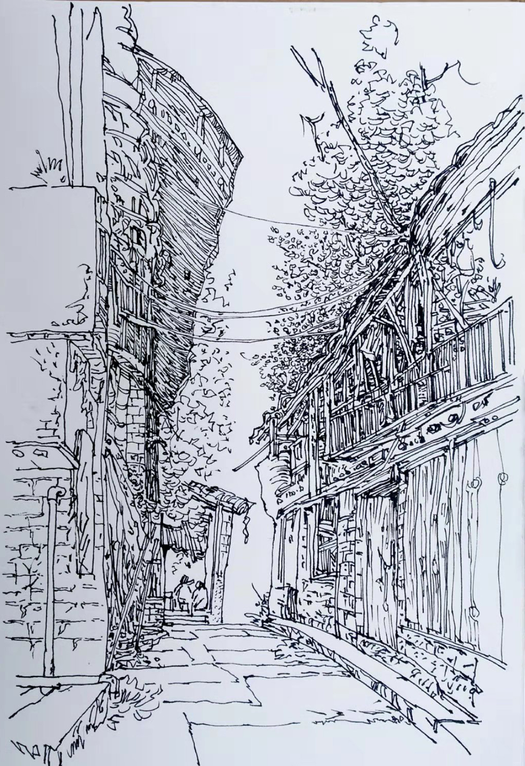 亲切友好的钢笔画速写