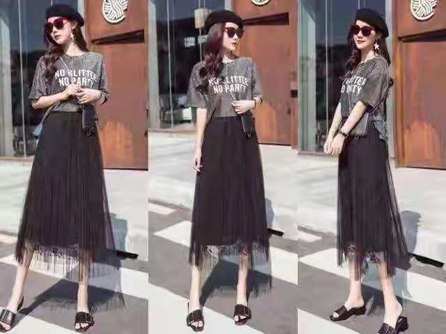 时尚夏季t恤半身裙套装,白色纱裙搭什么颜色的t恤好看