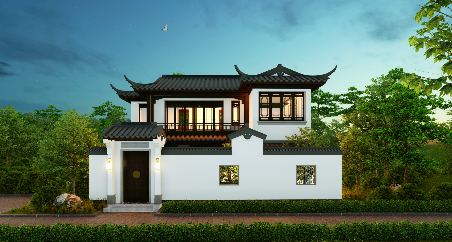 青砖四合院中式别墅户型图三层,中式合院自建房风雨连廊设计多宽