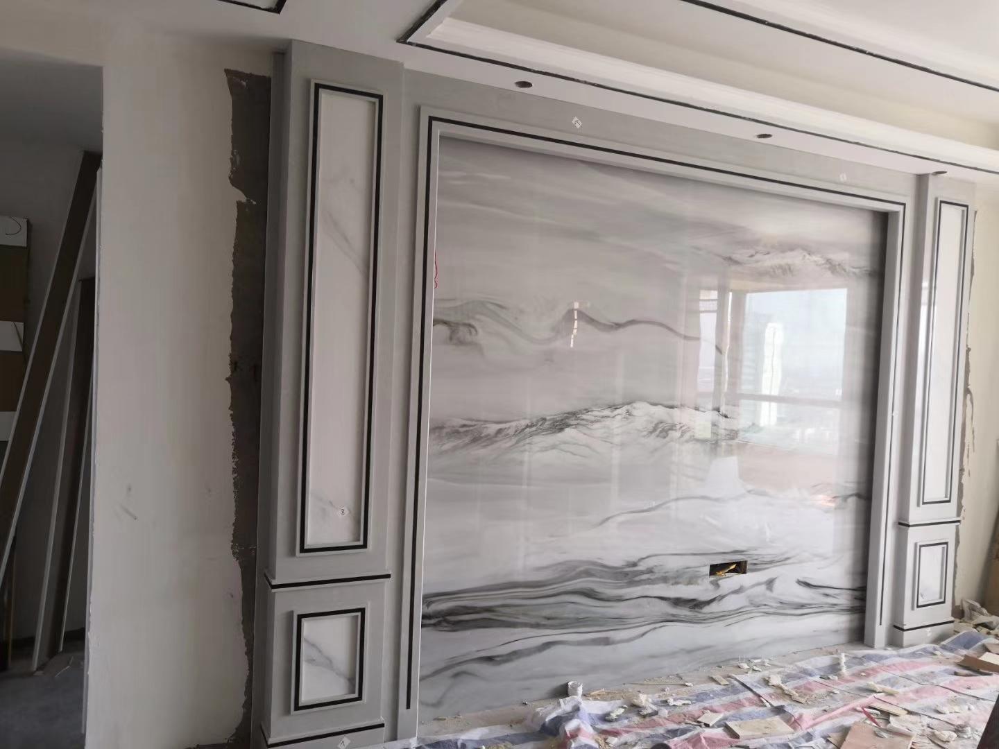 金属线造型电视背景墙,隐形门背景墙加金属线效果