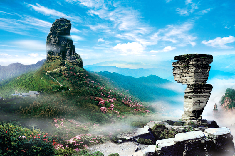 梵净山红云金顶往下看,贵州铜仁梵净山老金顶