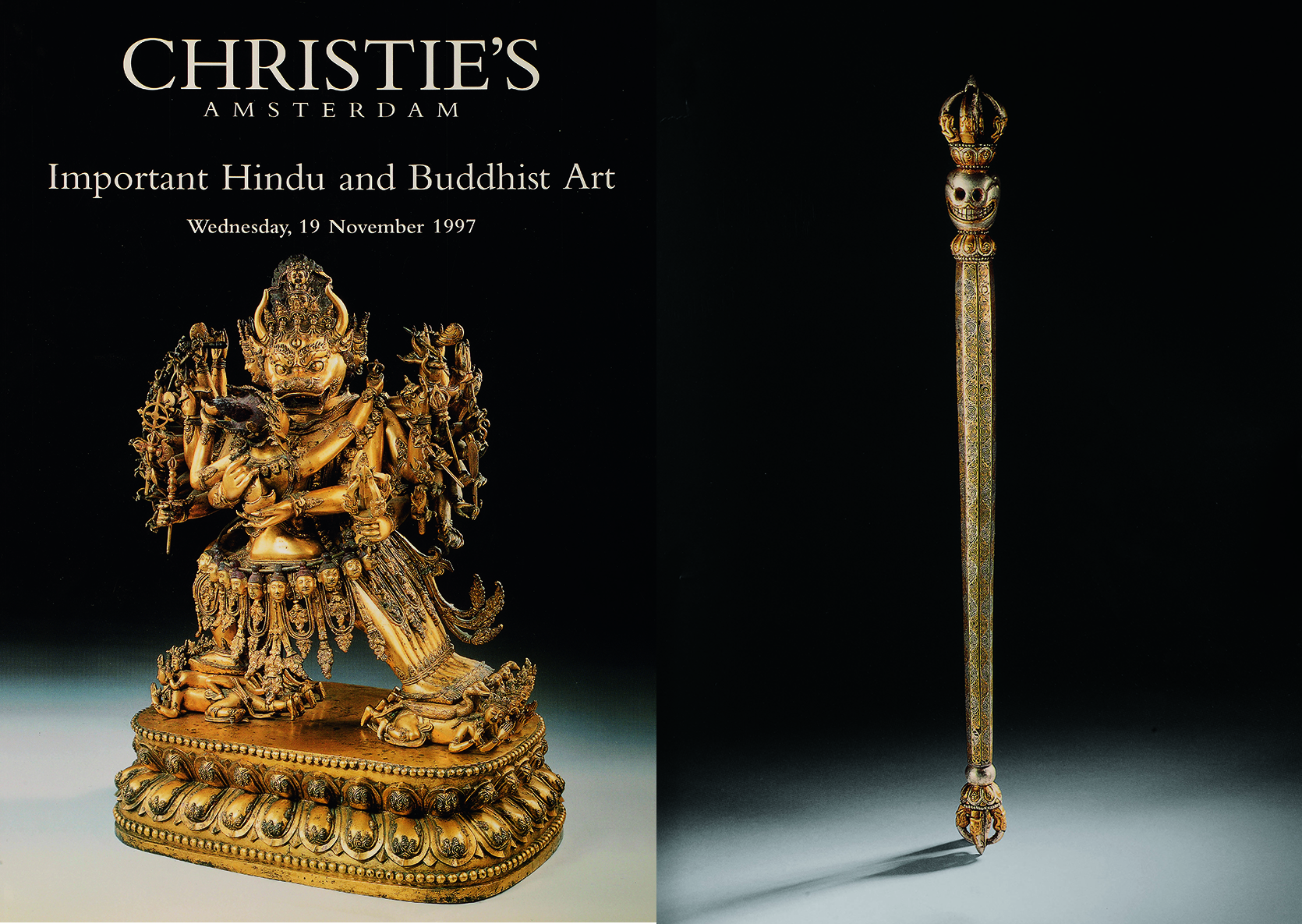 *藏西**15-16世纪铁鋄金银骷髅棒