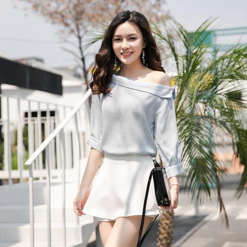 夏季一字肩穿搭套装,小个子高端套装遮肚子一字肩春夏