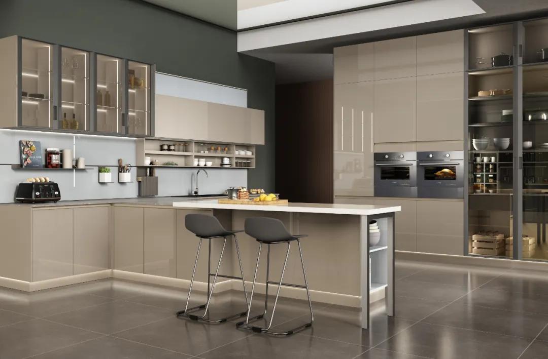 厨房设计吧台最新款,厨房直角吧台和推拉门一体效果图