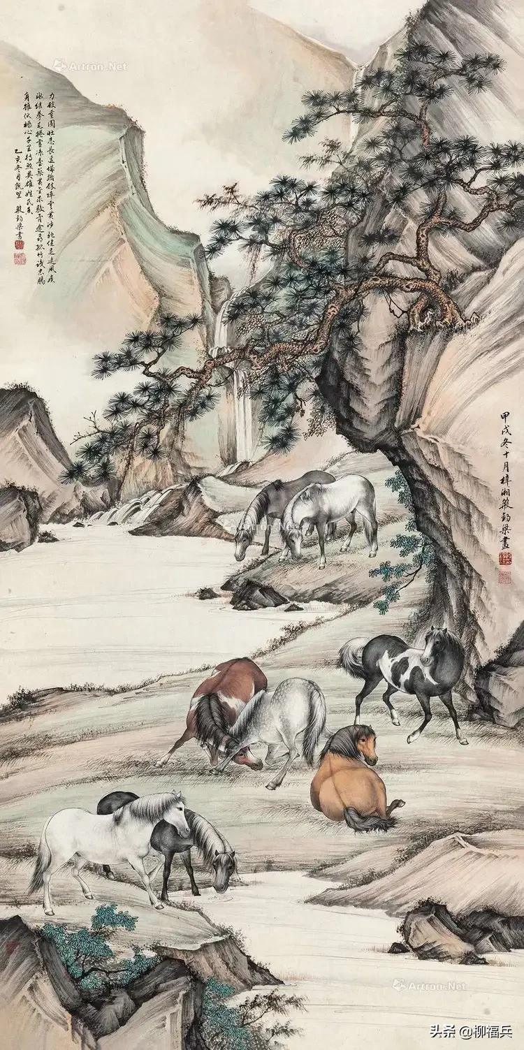 国画《八骏图》作品题款,名家精品国画八骏图欣赏