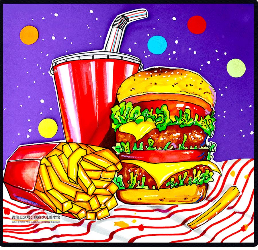 儿童画美食涂颜色教程,画汉堡怎么画简单又好看