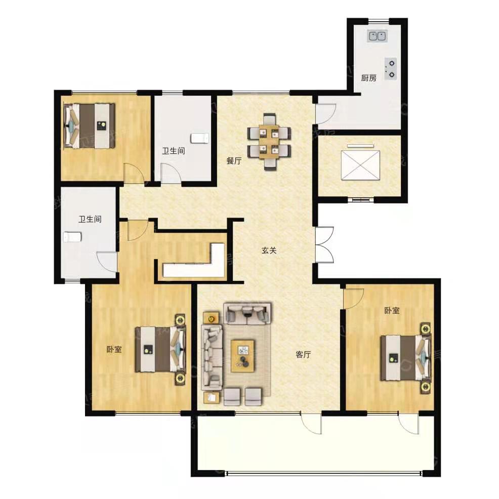 烟台融创蓝天壹号155平图片,烟台融创蓝天壹号两梯四户结构图