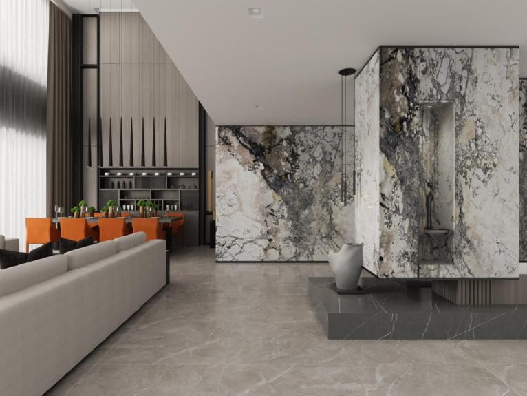 现代轻奢风客厅装修瓷砖用什么色,2020最流行瓷砖轻奢风