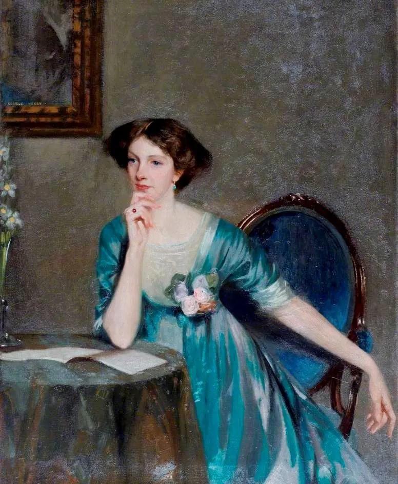 油画中的复古裙子,蓝色油画裙子