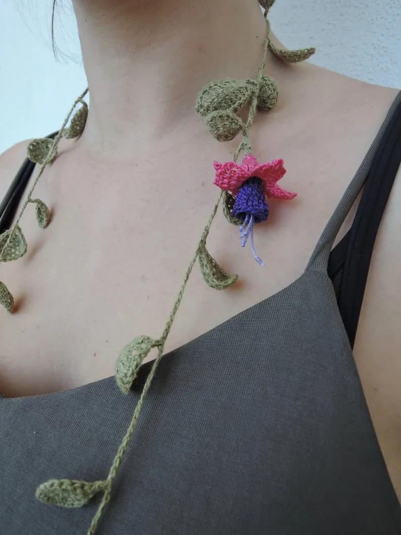 毛线钩织项链配饰教程,毛线钩织各种款式项链视频教程