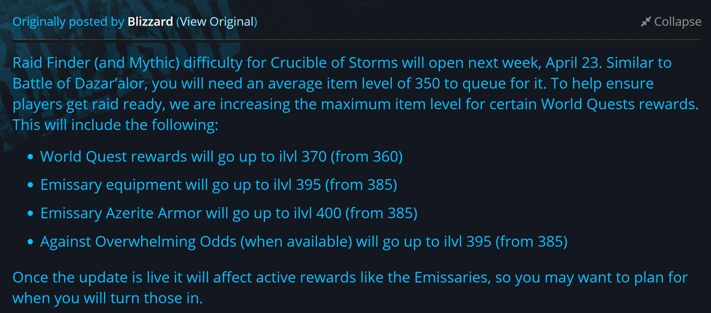 暴雪最新蓝贴,魔兽世界怀旧服开启内测,世界任务奖励装等提升