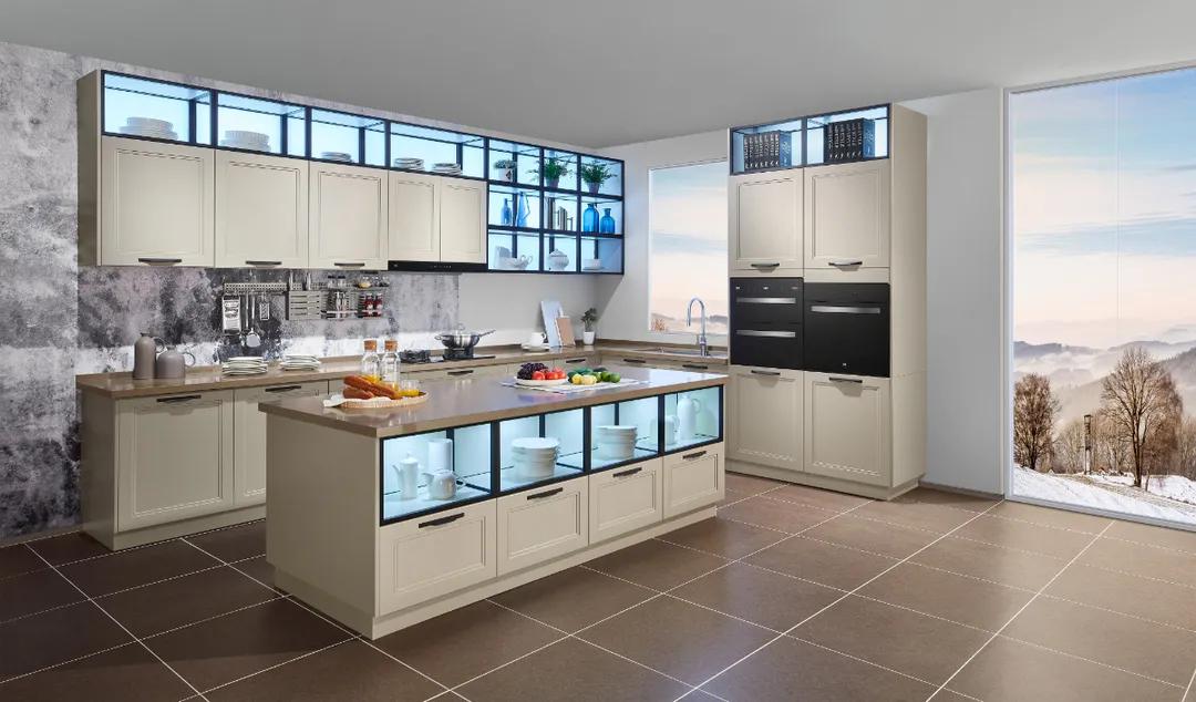 厨房设计吧台最新款,厨房直角吧台和推拉门一体效果图