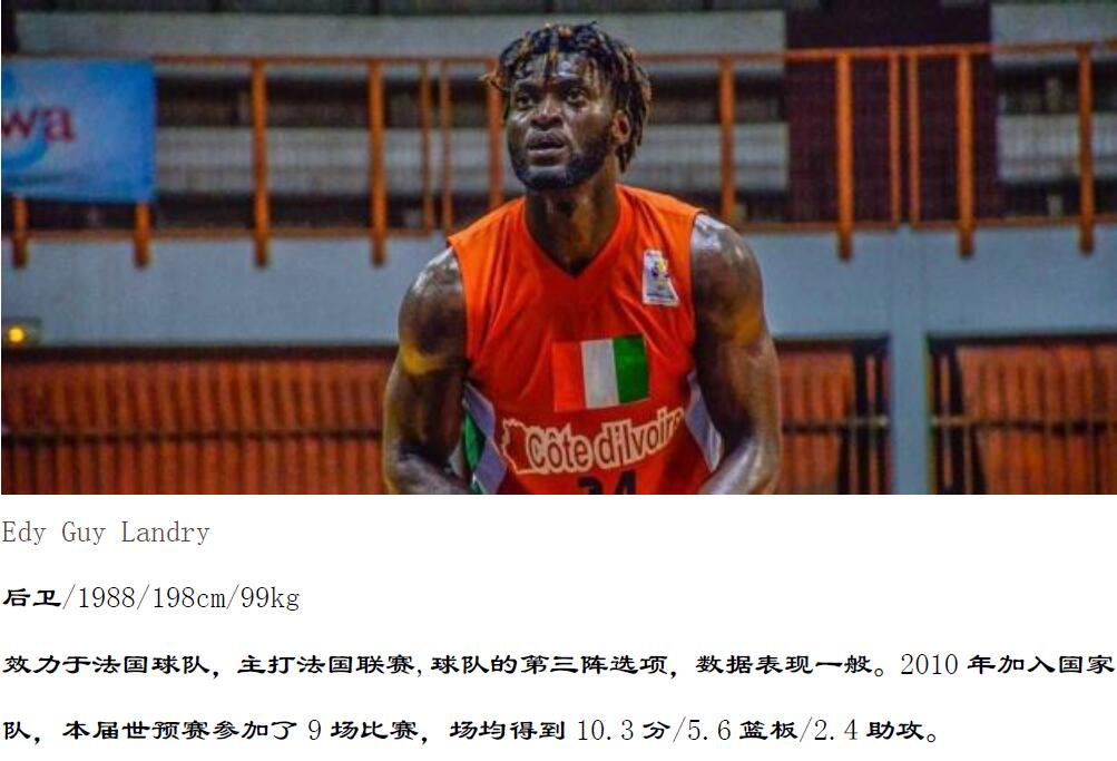 与中国男篮同处A组的科特迪瓦非洲大象世界杯球员风采巡礼