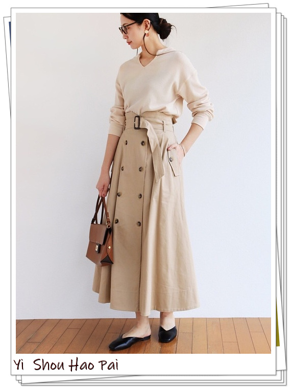 风衣半身裙中长款秋冬穿搭,风衣半裙同系列