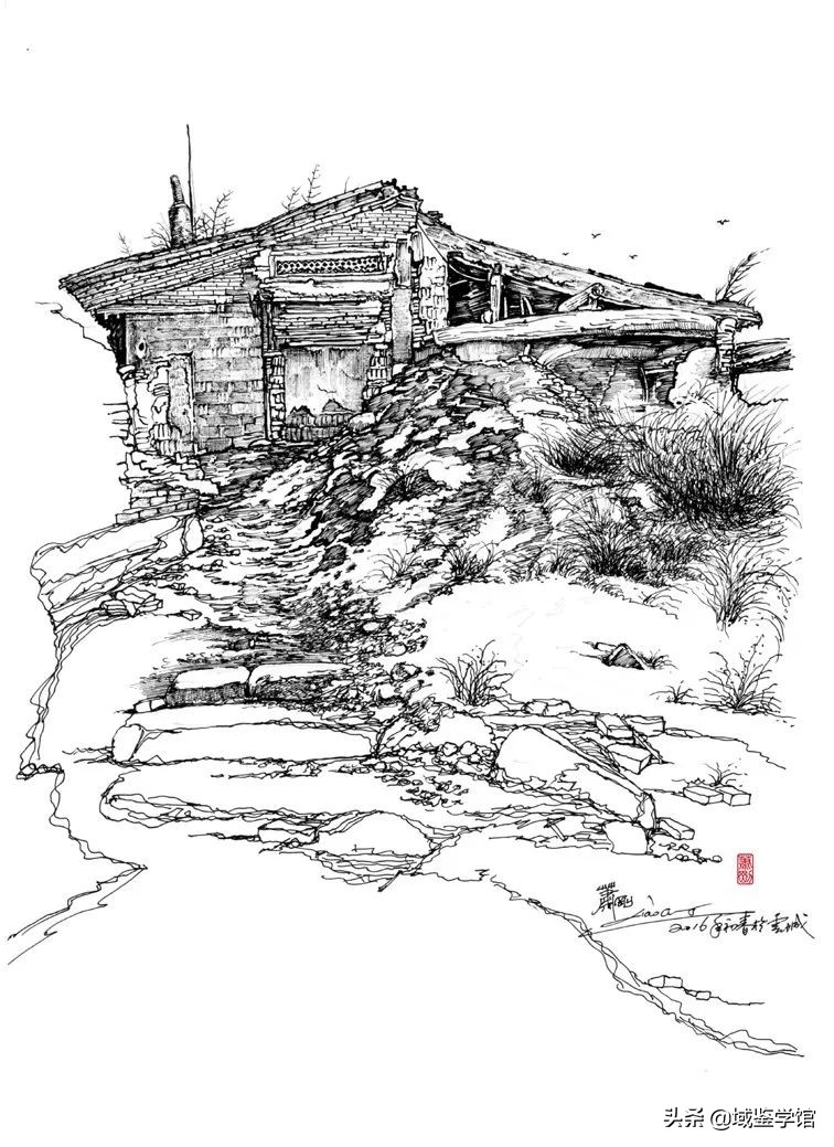 另类钢笔手绘,钢笔速写古建风景