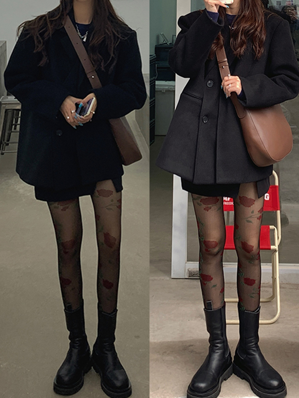 时髦又大方的韩范穿搭 (韩风穿搭格子西装配白色哈伦裤)