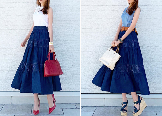 半身裙主要怎么搭配呢,一条半身裙的各种搭配