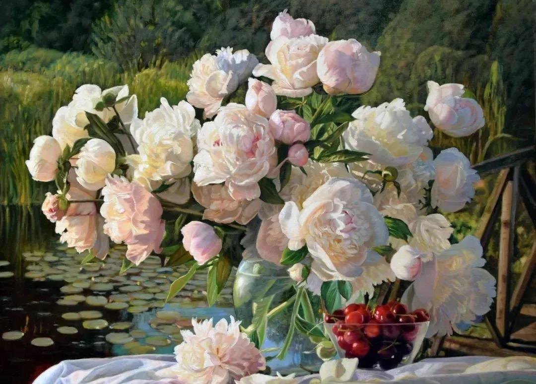 世界著名大师花卉油画,油画漂亮风景画