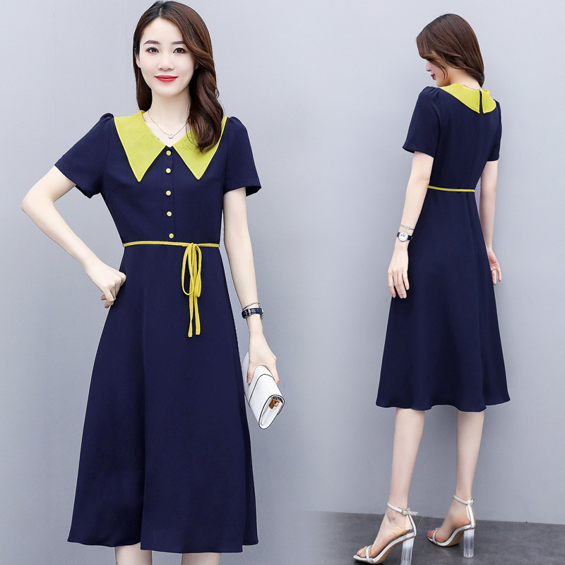 微胖女生连衣裙夏季显瘦大摆遮肉,复古风微胖遮肉连衣裙