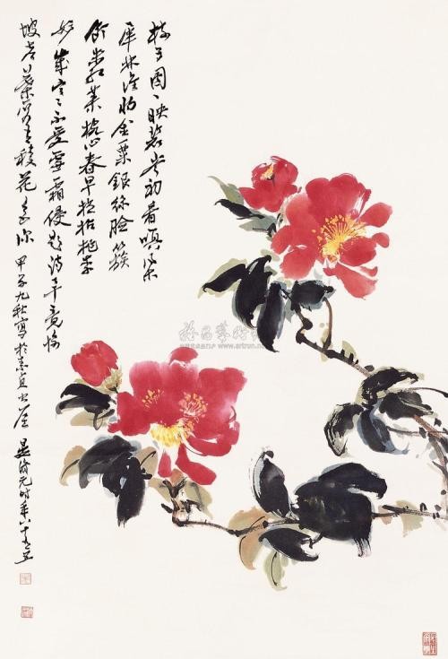 名家山茶花写意画,名家写意茶花