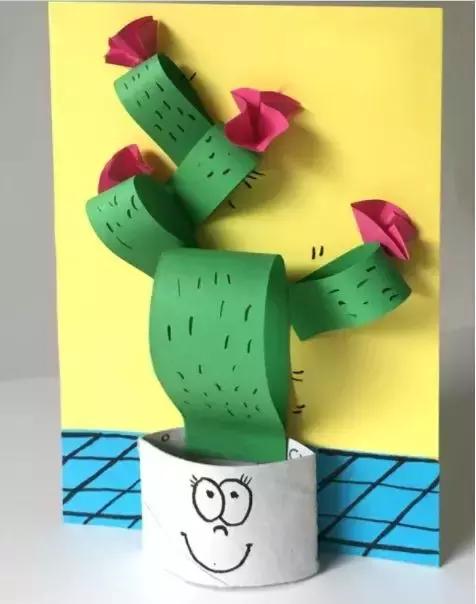 手工卡纸仙人掌盆栽幼儿园,仙人掌手工制作卡纸立体小学生