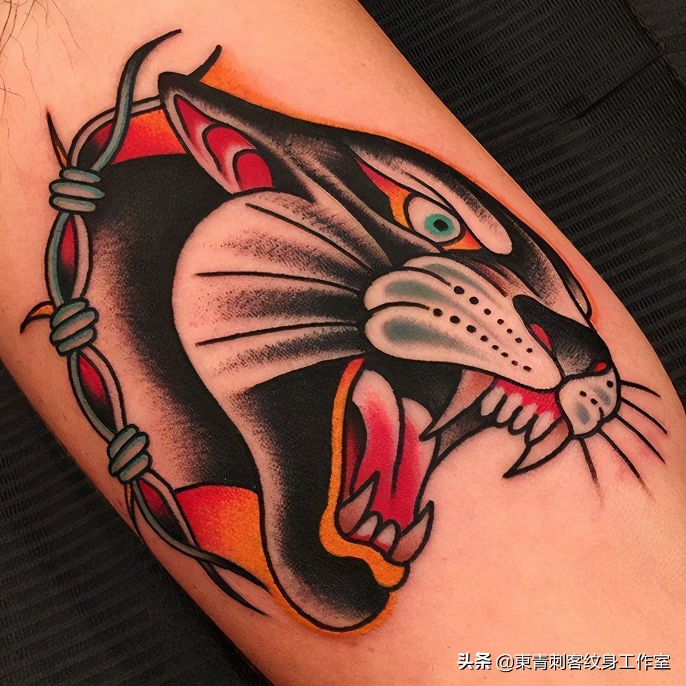 黑豹oldschool彩色纹身手稿,黑豹oldschool纹身手稿